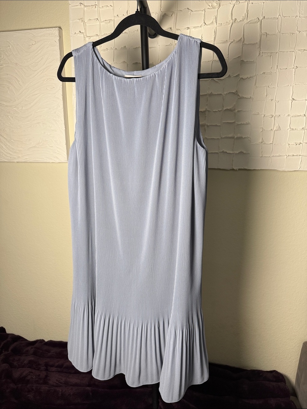 H&M Light Blue Pleated Hem Shift Dress Sleeveless Size M
